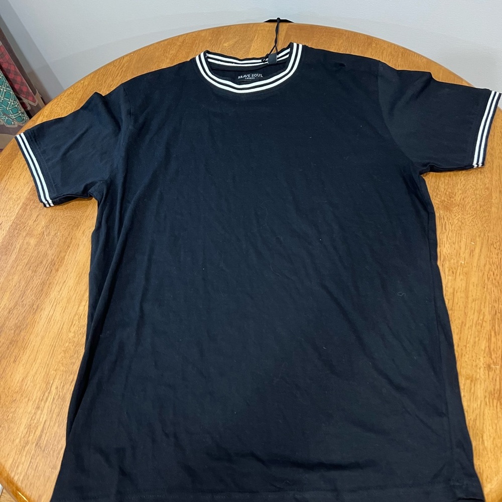 Brave Soul Ringer Raw Edge T-shirt in Black